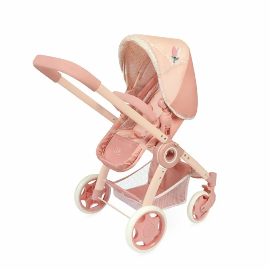 Skládací kočárek DeCuevas pro panenky Tulipe 2025 s odnímatelnou korbičkou a taškou ve tvaru tulipánu