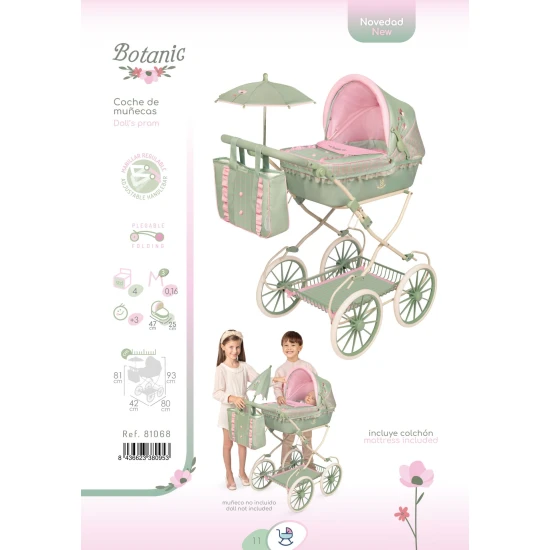 Skládací kočárek pro panenky s taškou a doplňky DeCuevas Botanic 2026 81 cm