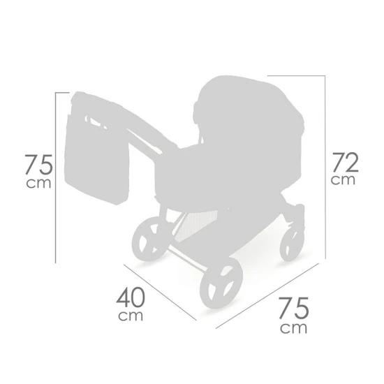 Skládací kočárek pro panenky DeCuevas 81675 3 v 1 s přenosnou taškou z kolekce Sophie 2025 v jemném růžovém designu.