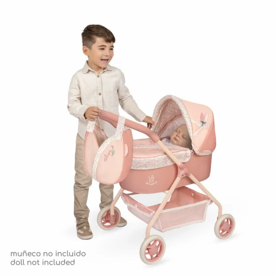 Kočárek pro panenky DeCuevas Tulipe 2025 v pastelových barvách s tulipánovým designem, ideální pro děti od 3 let.