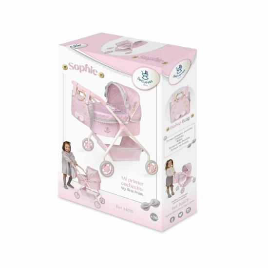 Můj první kočárek pro panenky DeCuevas 86075 s taškou z kolekce Sophie 2025 v jemných pastelových barvách.