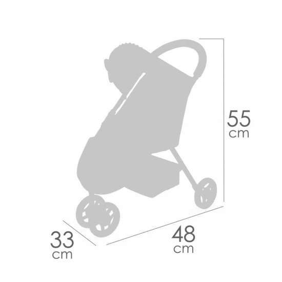 Sportovní tříkolový kočárek pro panenky DeCuevas 90275 z kolekce Sophie 2025 v pastelových barvách s otočnými kolečky a úložným prostorem.