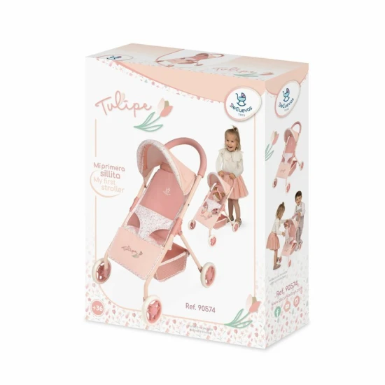 Sportovní kočárek pro panenky DeCuevas 90574 z kolekce Tulipe 2025 v pastelových barvách, ideální pro malé slečny.