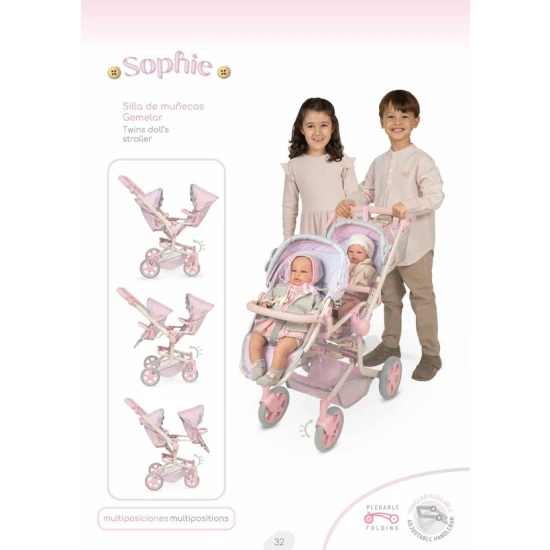 Skládací kočárek pro dvojčata panenky DeCuevas 90875 z kolekce Sophie 2025