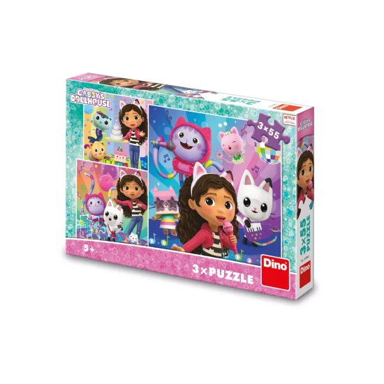 Gabby’s Dollhouse puzzle Oslava – 3 puzzle po 55 dílcích