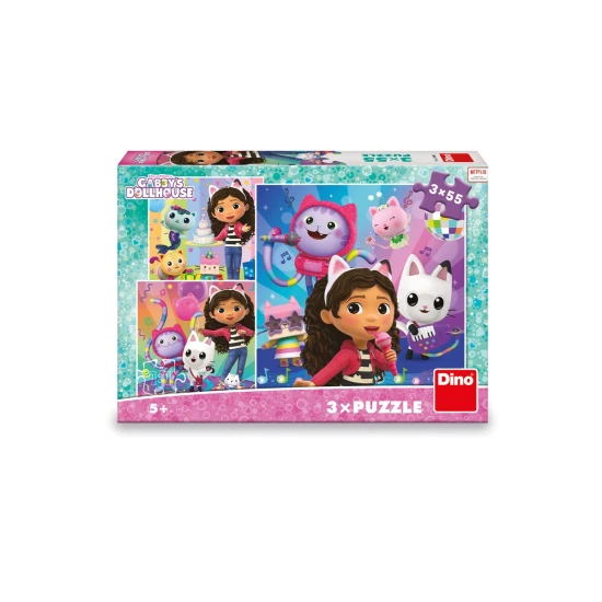 Gabby’s Dollhouse puzzle Oslava – 3 puzzle po 55 dílcích