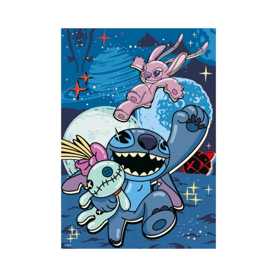 Neonové dětské puzzle Stitch XL - 100 velkých dílků, které svítí ve tmě, ideální pro děti od 5 let.