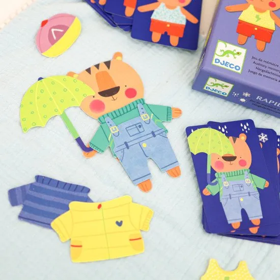 Hra Rapido Meteo. kde hráči soutěží v tom, kdo dříve oblékne svého tygra podle toho, jak si zapamatoval instrukce od spoluhráče. 