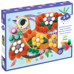 Koláž s bambulkami: Siluetové ptáčky