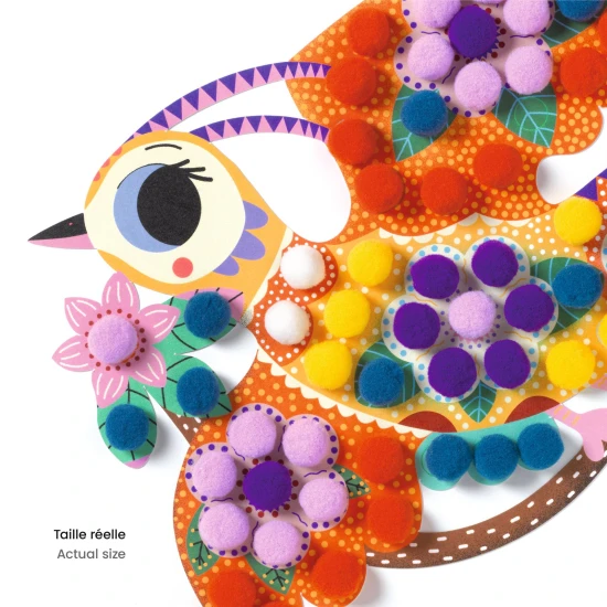 Koláž s bambulkami: Siluetové ptáčci