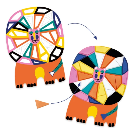 Djeco Afrika mozaikové samolepky – tvořivá sada s barevnými opakovatelně použitelnými pěnovými nálepkami na 3 zvířata ze savany.