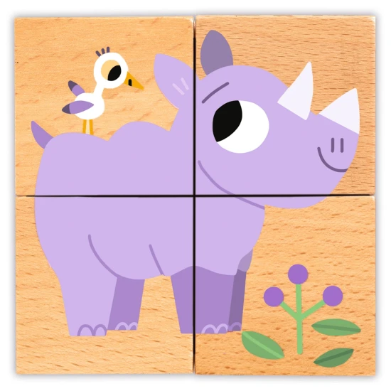 Kamarádi z divočiny: Dřevěné puzzle kostky