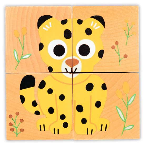 Kamarádi z divočiny: Dřevěné puzzle kostky