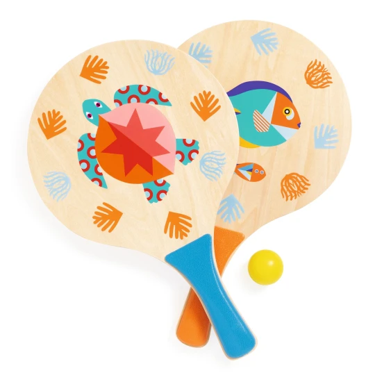 Plážové rakety Djeco Sea – 2 dřevěné pálky a míček