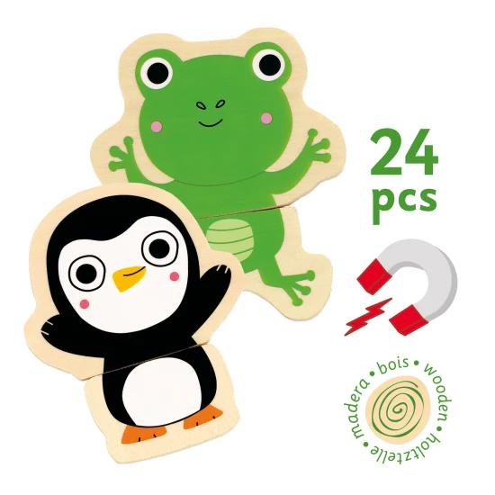 Zvířátka: puzzle magnetky dřevěné