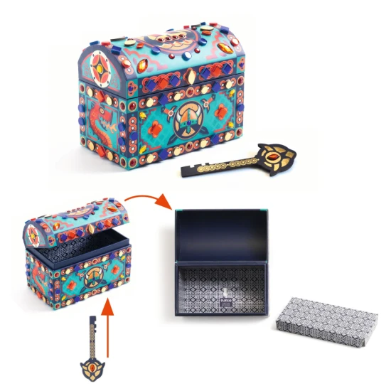 DIY truhla super poklad pro děti – kreativní sada s mozaikovými nálepkami, tajným dnem a chlapcem od Djeco.