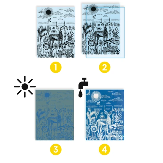 Noc na savaně: Kyanotypová (fotocitlivá) sada