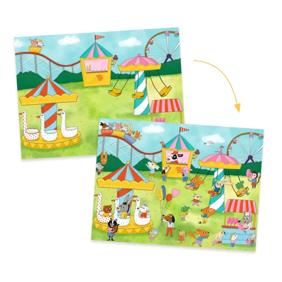 Tvoření s obtisky Čas na párty Djeco – zábavná kreativní aktivita pro děti s více než 100 obrázky pro přenos.	