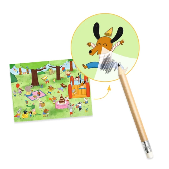 Tvoření s obtisky Čas na párty Djeco – zábavná kreativní aktivita pro děti s více než 100 obrázky pro přenos.	