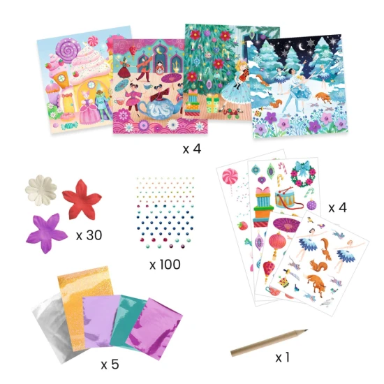 Louskáček – Příběhy z pohádek na ozdobení, sada s obtiskovými fóliemi, papírovými květy a samolepícími kamínky