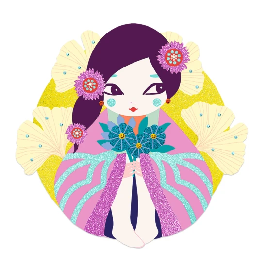 Onnanoko: sypání třpytek, lepení kamínků, 4 obrázky