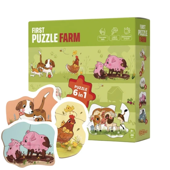První puzzle Farma 6v1 se zvířátky z farmy a mláďátky