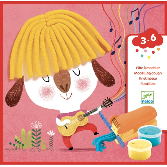 Z plastelíny vylisuješ provázky vlasů a chlupů, přiložíš je na vyznačená místa na obrázcích a zarovnáš pomocí kolečka na krájení plastelíny. 