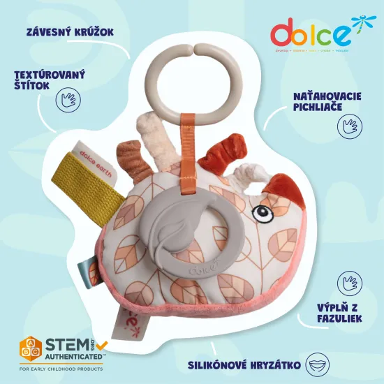 Závěsná senzorická hračka s kousátkem Ježek pro rozvoj smyslů Dolce