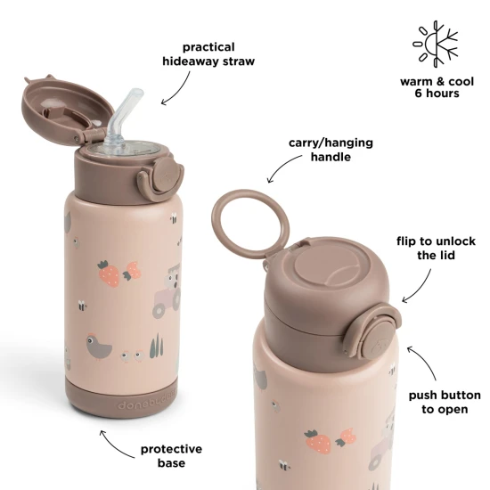 Done by Deer Termoláhev s brčkem Tiny farm růžová 340 ml