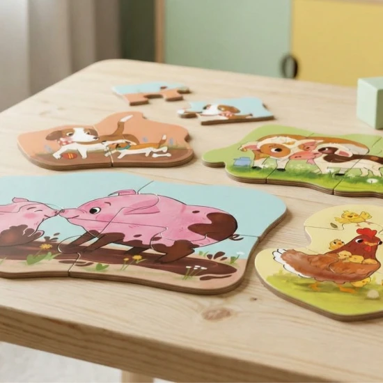 První puzzle Farma 6v1 se zvířátky z farmy a mláďátky