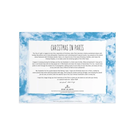 Galison Puzzle Vánoční Paříž 1000 dílů Fóliové puzzle od Michaela Storringse zobrazuje radost z Vánoc v ulicích Paříže.