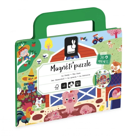 Janod Magnetické puzzle v kufříku Farma 24 ks