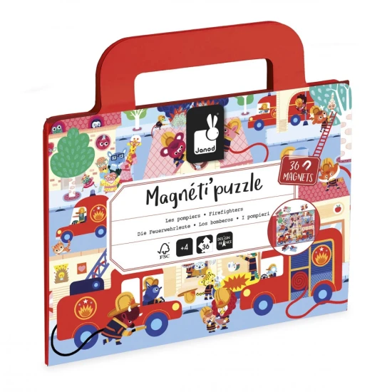 Janod Magnetické puzzle v kufříku Hasiči 36 ks
