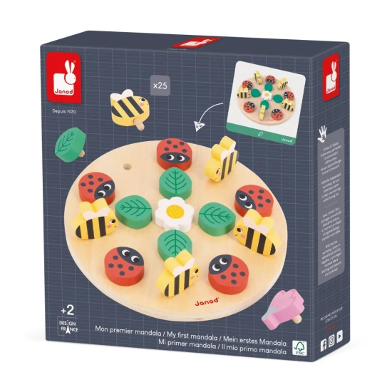 Hra Moje první mandala: Vzdělávací a kreativní hra pro děti se zahradními prvky pro rozvoj koncentrace a motoriky.