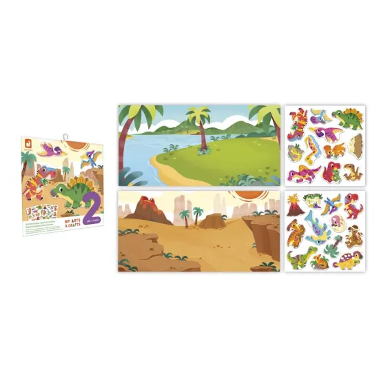 Janod Kreativní sada My arts&crafts Přelepovatelné samolepky Dinosauři Přelepovatelné samolepky s dinosaury – kreativita pro děti My Arts&Crafts Janod