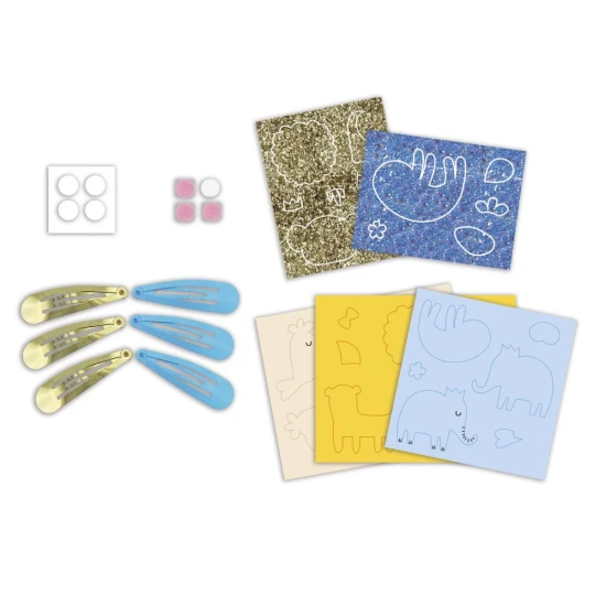 Janod Výroba šperků Sponky do vlasů Exotická zvířata 6 ks Kreativní sada pro výrobu sponek do vlasů s exotickými zvířaty