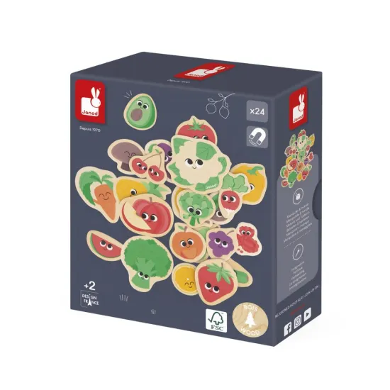 Dřevěné magnetky Ovoce a zelenina Janod – edukativní hračka pro děti s barevnými magnetkami ovoce a zeleniny