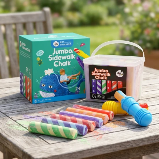 Jarmelo chodníkové křídy 24 ks – barevné křídy se 2 držáky, omyvatelné a bezpečné pro děti