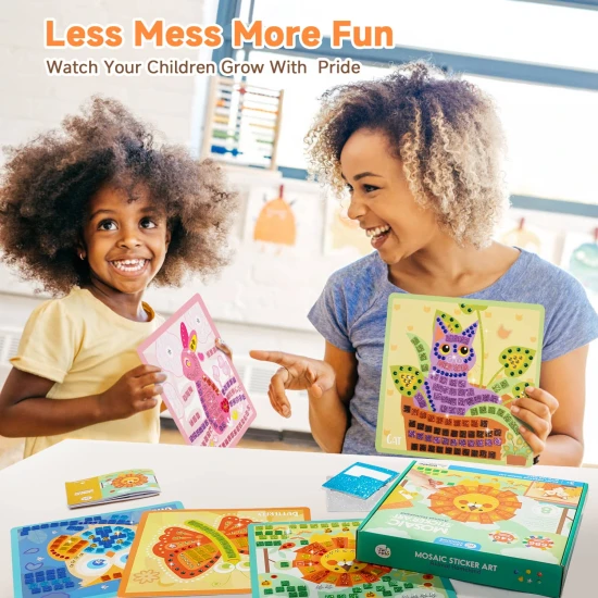 Jarmelo Mozaika – Zvířatá, 8 karet, pěnové mozaikové kousky a třpytivé kamínky pro kreativní tvorbu dětí