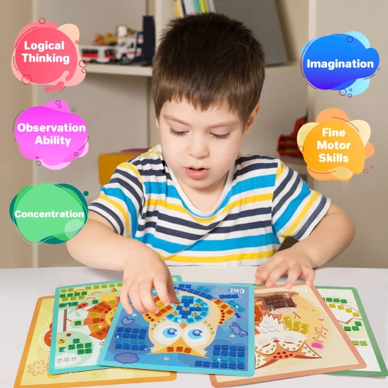 Jarmelo Mozaika – Zvířatá, 8 karet, pěnové mozaikové kousky a třpytivé kamínky pro kreativní tvorbu dětí