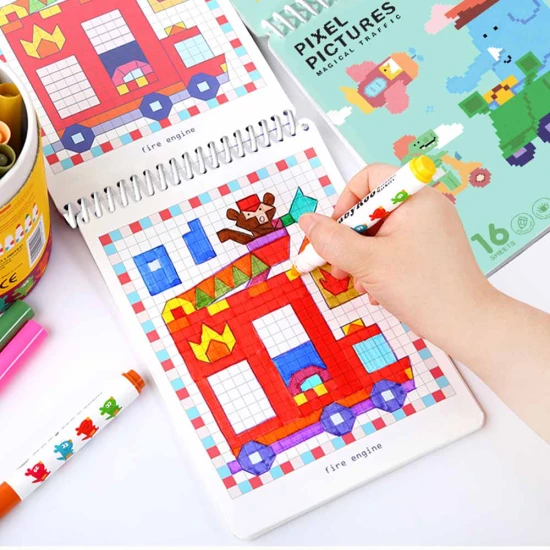 Jarmelo Pixel Art Dopravní prostředky – omalovánka s 16 předtištěnými pixel zvířátky pro děti