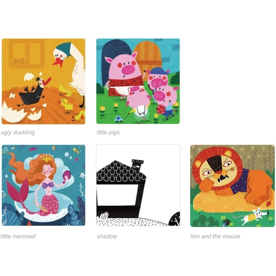 Jarmelo pohádková promítací baterka – stínové divadlo s projektorem, 5 disků, 11 stínových loutek a pohádková knížka