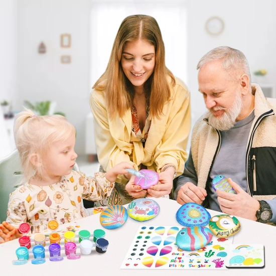 Jarmelo sada na malování kameny - oblázky, barvy, třpytky, štětce a samolepky v kreativní sadě