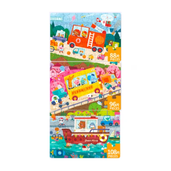 Jarmelo Beep! Na cestě puzzle 3v1 – 88/96/108 dílků s dopravní scénou a knížkou příběhů