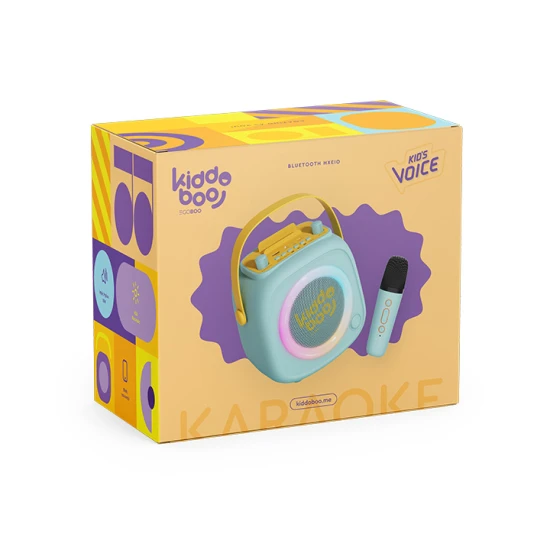 Zelený dětský Kiddoboo bluetooth karaoke set mikrofon a reproduktor KidsVoice s RGB osvětlením a zábavnými efekty pro děti od 3 let.