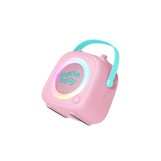 Růžový dětský Kiddoboo bluetooth karaoke set mikrofon a reproduktor KidsVoice Pink s RGB osvětlením a zábavnými efekty pro děti od 3 let.