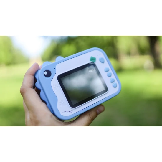 Kiddoboo FotoFun 2 Dino Blue dětský fotoaparát - modrý fotoaparát s okamžitým tiskem pro děti, s barevnými fixy a zábavnými fotorámečky.
