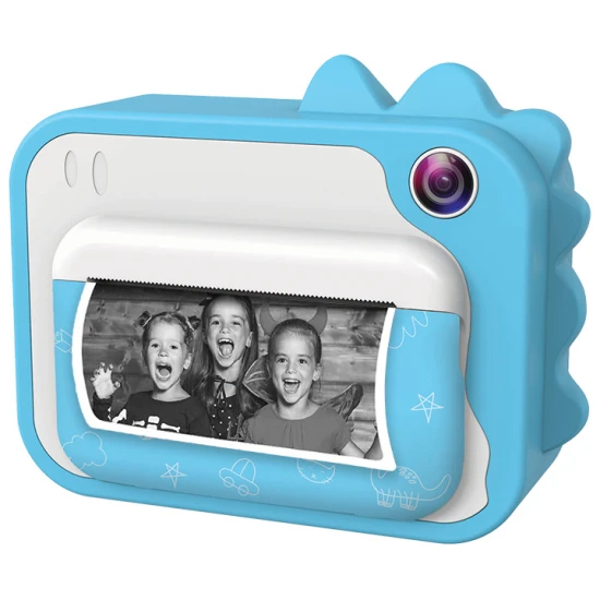 Kiddoboo FotoFun 2 Dino Blue dětský fotoaparát - modrý fotoaparát s okamžitým tiskem pro děti, s barevnými fixy a zábavnými fotorámečky.