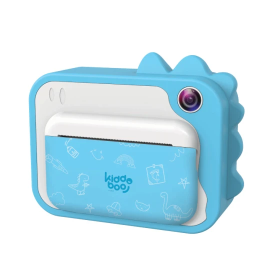 Kiddoboo FotoFun 2 Dino Blue dětský fotoaparát - modrý fotoaparát s okamžitým tiskem pro děti, s barevnými fixy a zábavnými fotorámečky.