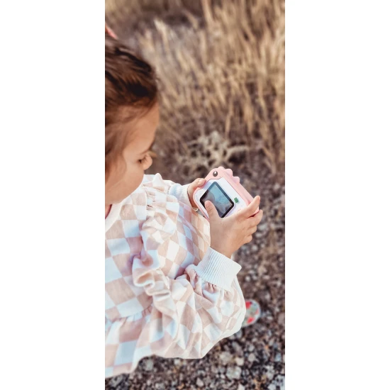 Kiddoboo FotoFun 2 Dino Pink dětský fotoaparát - růžový fotoaparát s okamžitým tiskem pro děti, s barevnými fixy a zábavnými fotorámečky.